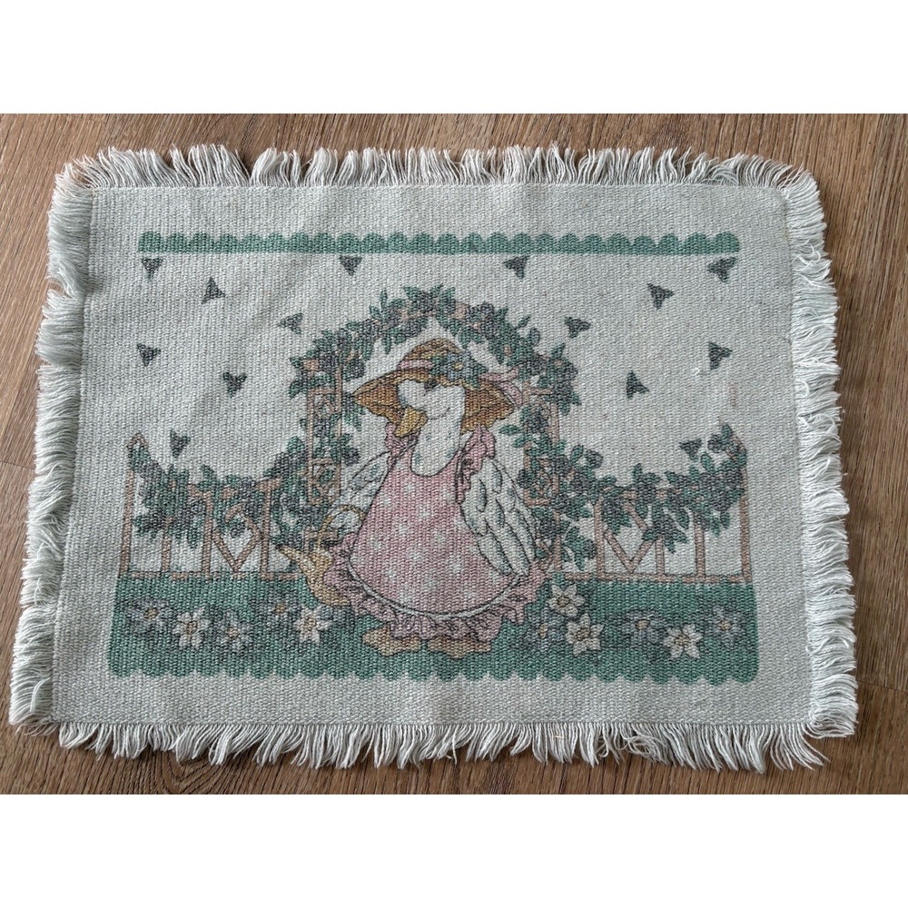Vtg 80s Enchanted Cottage Country Goose Placemat Fringe Cottagecore